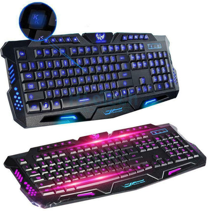 Gaming Keyboard 3 Colour Led Back-light Wired USB Illuminated Cool Ergonomic PC