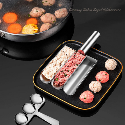 Kitchen Triple Meatball Maker, 304 Stainless Steel Meat Baller Maker Mold Spoon