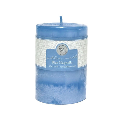 5x Scented Pillar candles  Scents Lemongrass Blue Magnolia Lavender Velvet Rose White Lily 5x7CM