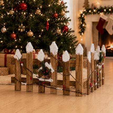 Christmas Wooden Fence Snow-Tipped Rustic Farmhouse Xmas Tree Base Village Decor