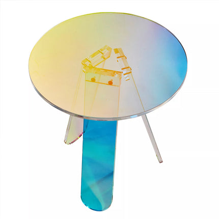 Round Iridescent Side Table Clear Rainbow Acrylic End Tabl Living Room