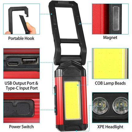 2pcs Rechargeable LED Work Light Portable Inspection Lamp Magnetic Folding COB Torch
