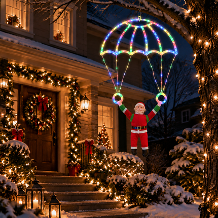 Solar Christmas Parachute Santa Light LED Hanging Xmas Yard Decor Gift