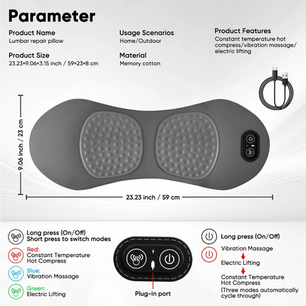 3 In1 Lumbar Traction Massager Vibration Heating Waist Back Sciatica Pain Relief