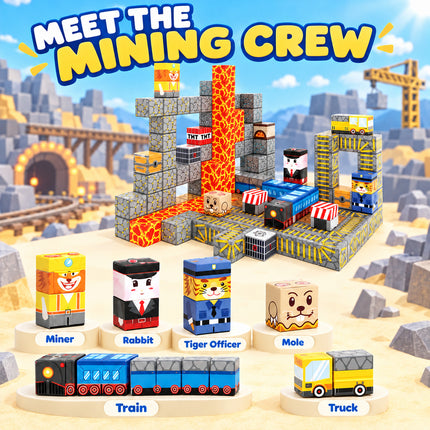 84 Pcs Magnetic Building Blocks Mining Railway Construction Toy Christmas Gift