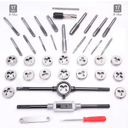 40 PCs Metric Tap and Die Set Screw Thread Drill Kit Pitch Gauge M3-M12