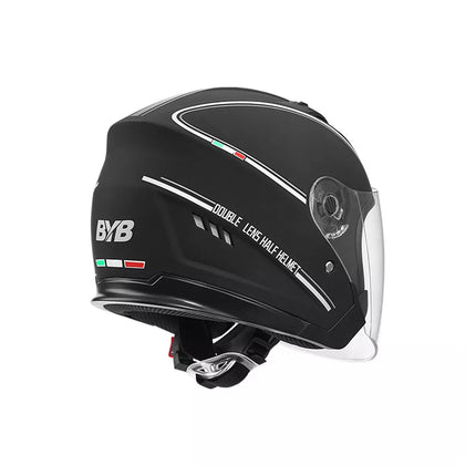 Open Face Motorcycle Helmet Scooter Motorbike Helmet Matt Black Dual Sun Visor