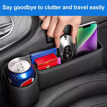 2Pcs Universal Car Seat Gap Filler Organizer Leather Storage Box & Cup Holder