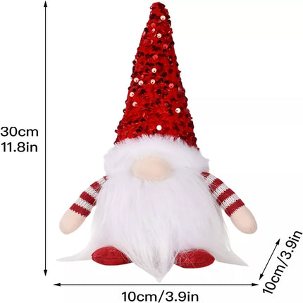 Handmade Christmas Gnome with LED light Santa Elf Figurine Faceless Doll Decor (Red + Pink + Grey)