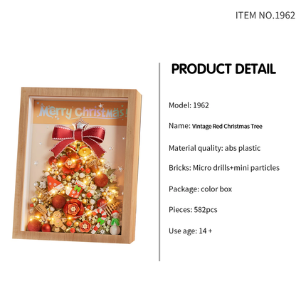 Red Christmas Tree LED Wooden Frame Mini Bricks Building Toy Home Decor Gift AU