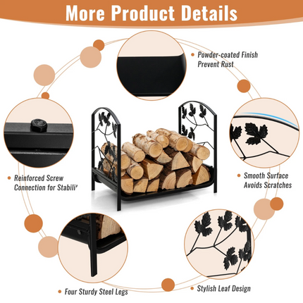 48CM Firewood Rack Leaf Patterns Decorative Firewood Storage Holder Indoor