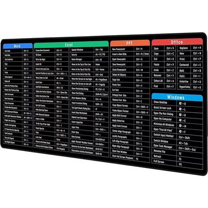 Large Size Mouse Pad Word/Excel/Power Point Shortcut Keys Desk Pad Mat Non Slip
