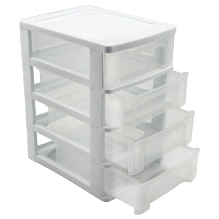 4-Tier Drawer Desktop Cabinet Plastic Home Office Organiser Small Storage Box White