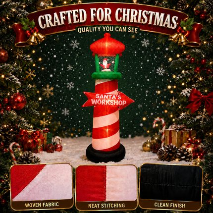 9FT Inflatable Santa's Workshop Lighthouse Snow Spray Christmas Blow Up Outdoor Decor