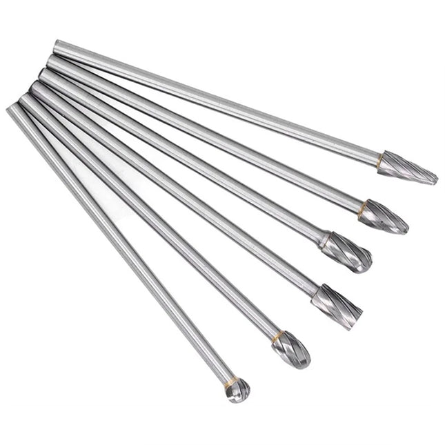 6Pcs Carbide Alloy Rotary Burr Set Tungsten Steel Solid Long Shank Burr Kit