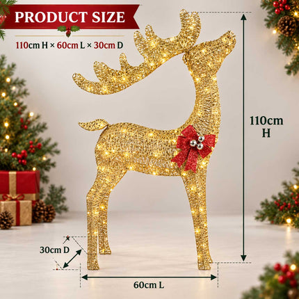 Outdoor Christmas Reindeer Lights Solar Garden Xmas Decoration Warm White 110cm