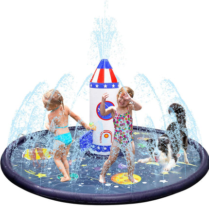 Sprinkler Water Play Mat Rocket Splash Outdoor Inflatable Pad Pool Fun Kids