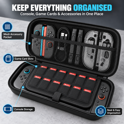 For Nintendo Switch 2 Carry Case Hard Shell Screen Protector Accessory Set Black