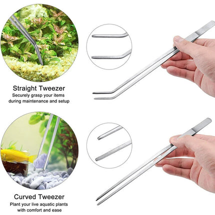 6PCS Aquarium Tool Kit Stainless Steel Aquatic Plant Tweezers Scissors Spatula Set