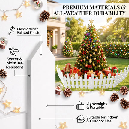 160cm White Wooden Christmas Tree Fence 4-Section Picket Holiday Decor Indoor Outdoor