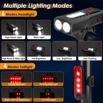 Waterproof Bicycle Bike Lights Front Rear Tail Light Lamp USB Rechargeable IPX4