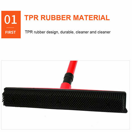 Rubber Broom For Dog Cat Pet Hair Car Windows Handle Sweeper Squeegee Floor Red