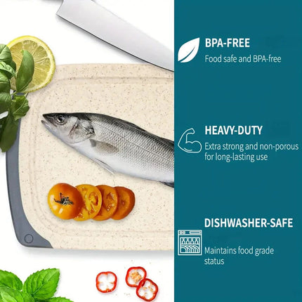3PCS Cutting Board Set Chopping Serving Boards Kitchen Durable Eco Natural Wheat