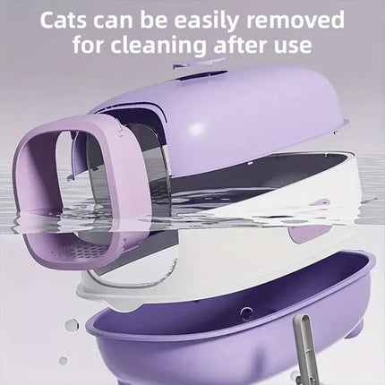 Large Fully Enclosed Cat Litter Box Lift Lid Odour Control Easy Clean Kitty Purple
