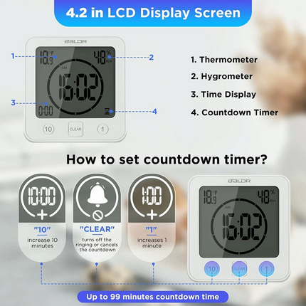 Waterproof Digital Bathroom Shower Clock Timer Alarm Temperature Meter Humidity