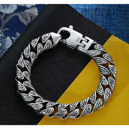 Men's Solid 316L Engraved Stainless Steel Braided Cuban Bracelet Jewellery Gift 22 cm