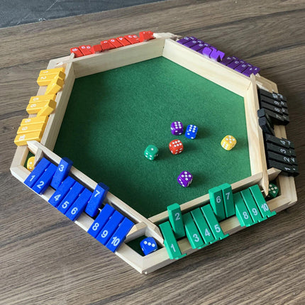 1-6 Players Shut The Box Dice Game 6 Color Sided Wooden Board Table Math VP Colour