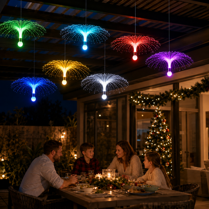 7 Colour Auto Cycle Fibre Optic Firework Effect Hanging Christmas Lights Decor