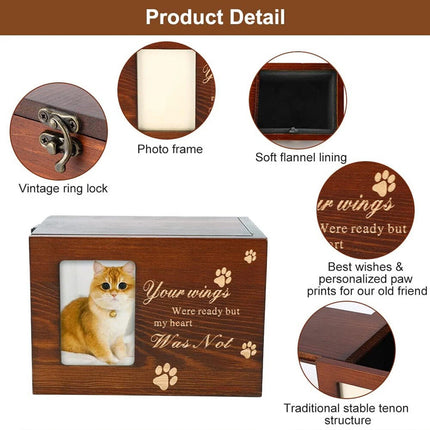Wooden Pet Memorial Urn For Ashes With Photo Frame Dog Memory Box