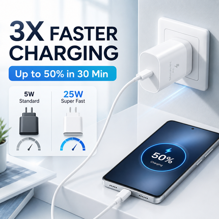 White PD 25W Fast Charger Power Adapter Samsung Type C Wall USB-C Cable Google Oppo