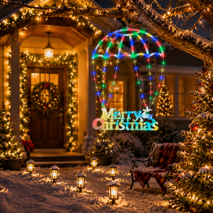 72cm Solar Merry Christmas LED Window Light Multicolour Hanging Xmas Decoration