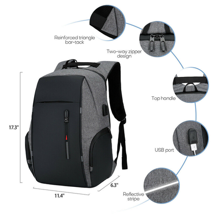 Anti-theft Laptop Backpack USB Charging Waterproof Travel Shoulder School Bags Black