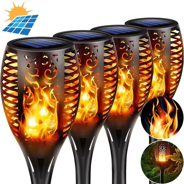 4 Pcs Outdoor Solar Flame Lights Fire LED Torch Garden Halloween Decorations Light