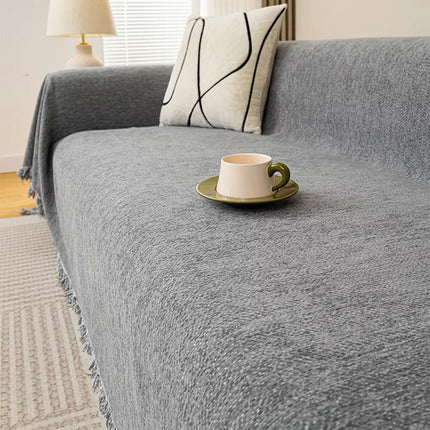 Chenille Retro American Sofa Towel Cover Throw Rug Couch Lounge Cloth Decor (Grey 180*230cm)