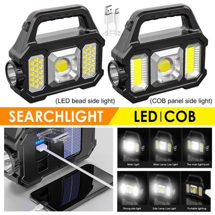Portable LED Search Light Solar USB Rechargeable Flashlight Torch