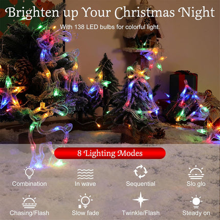 12 LED Hanging Deer Bells Curtain Lights Christmas Garland String Fairy Window