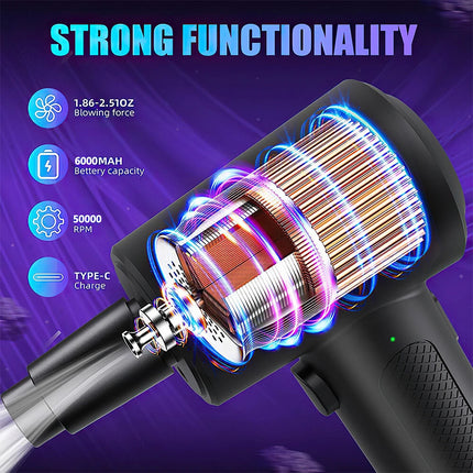 50000 RPM Electric Air Duster 3-Gear LED Dust Blower for Computer Keyboard Car