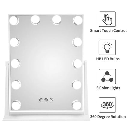 Hollywood Makeup Mirror With 12 Bulb LED Lighted Vanity 30 x 43CM Desk Mirrors