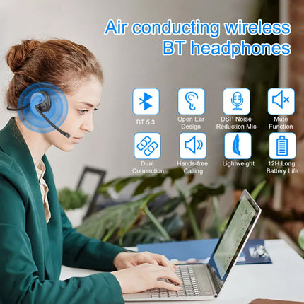 Bluetooth 5.3 Bone Conduction Headset Wireless Headphones & Removable Mic