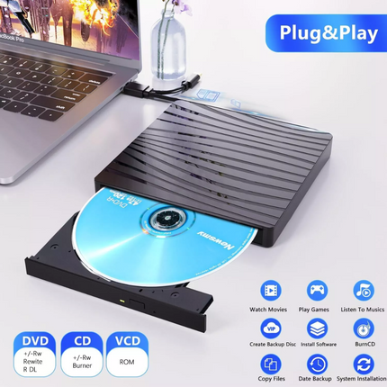 External CD/DVD-RW Drive USB 3.0,Portable Optical Burner Player for Laptop PC