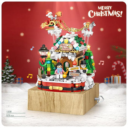 Christmas House Rotating Music Box Building Blocks Decor Toy Gift Set 979pcs