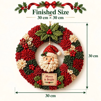 Christmas Wreath Making Kit Santa 30cm DIY Fabric Poke Art Front Door Decor