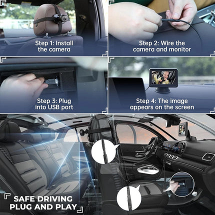 4.3'' Baby Car Camera HD 1080P Rear-Facing Infant Monitor Night Vision Wide View