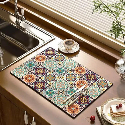 Retro Quick-Drying Water-Draining Mat for Kitchen Bar Countertops 50*60CM Style-A