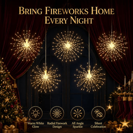 5-Head Solar Warm White LED Firework Lights 8 Modes Copper Wire Christmas Hanging Decor