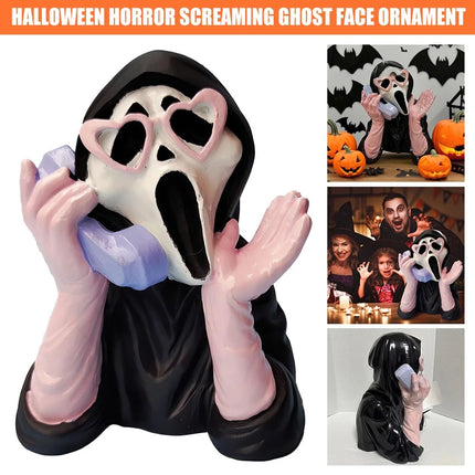 Ghoulish Resin Light Up Halloween Pink/Black Scream Ghost Face Statue Decor